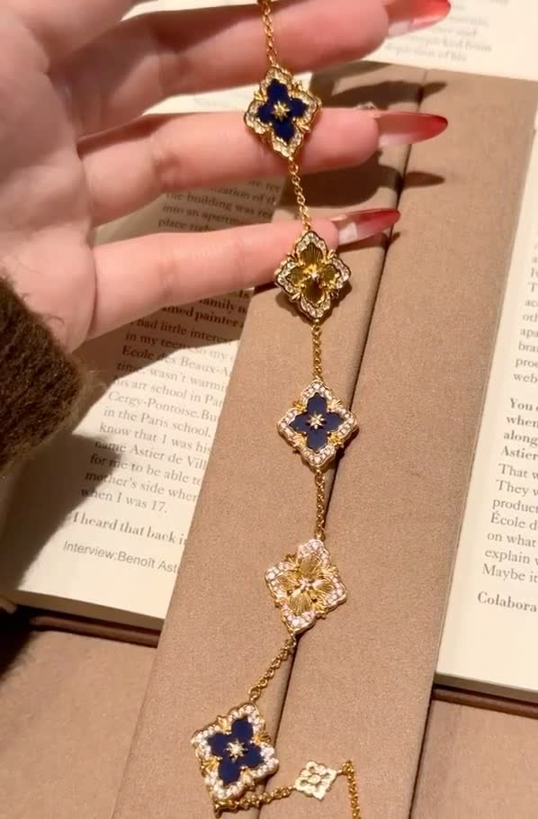 Van Cleef & Arpels Elegant Gold and Blue Enamel Bracelet